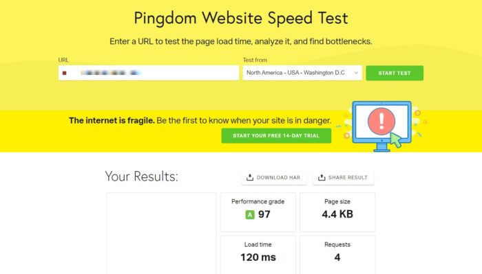 Pingdoom Page Speed