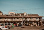a motel under a blue sky