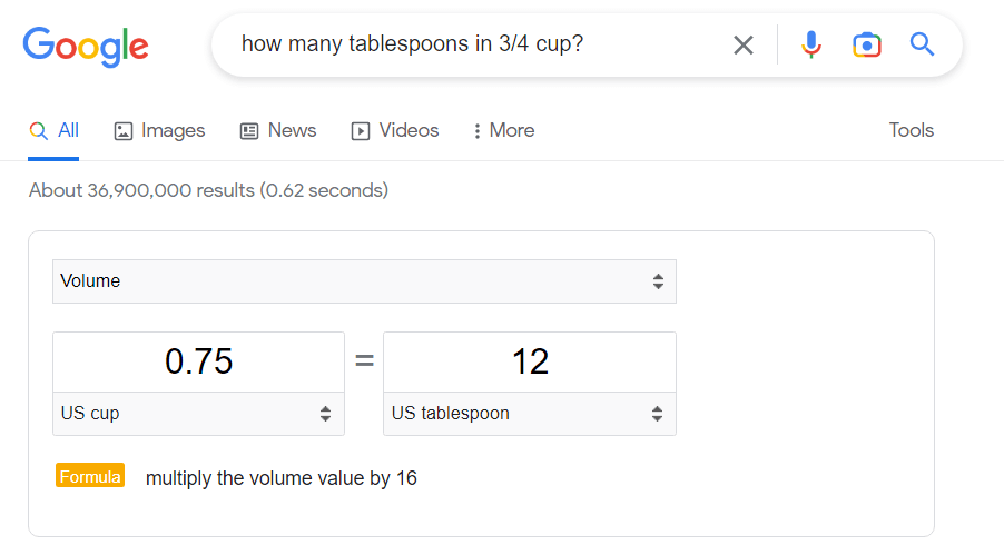 3/4 Cup =  12 Tablespoons
