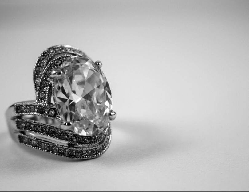 diamond silver colored ring