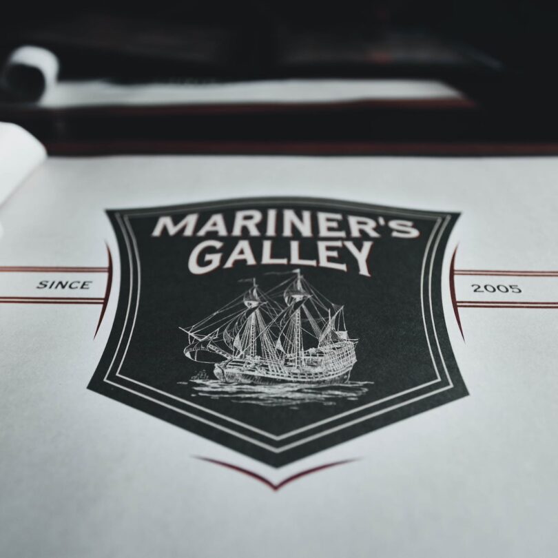 the mariner s gallery restaurant logo in close up shot