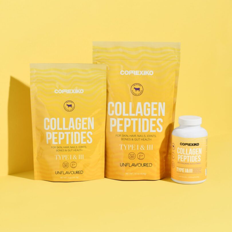 correxiko collagen peptides on yellow surface